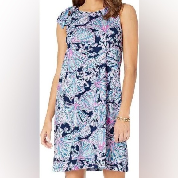 Lilly Pulitzer LUELLA DRESS XS Deep Sea Nav Shells Bells - Picture 3 of 9